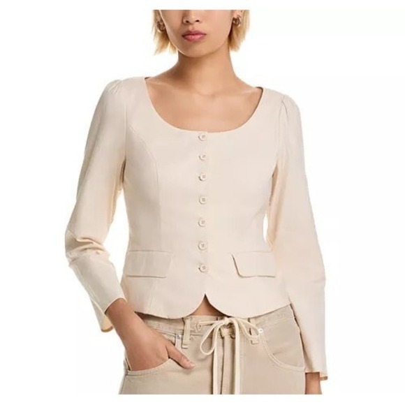 French Connection Tops - NEW‎ French Connection Poplin Button Up Top Womens XL 12 Cream Long Sleeve Lined